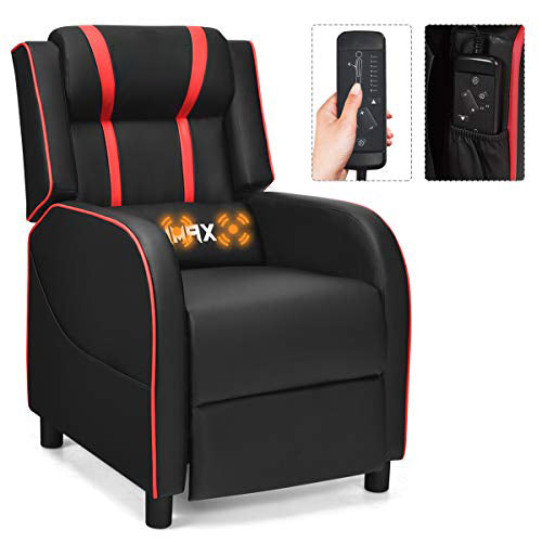 Gaming Recliner, Massage Gaming Chair w/Adjustable Footrest, Remote Control & Side Pocket, Ergonomic Game Lounge Chair, Racing Style Single Theater Seat Game Sofa for Adults (Blue)