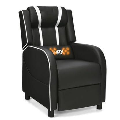 Gaming Recliner, Massage Gaming Chair w/Adjustable Footrest, Remote Control & Side Pocket, Ergonomic Game Lounge Chair, Racing Style Single Theater Seat Game Sofa for Adults (Blue)